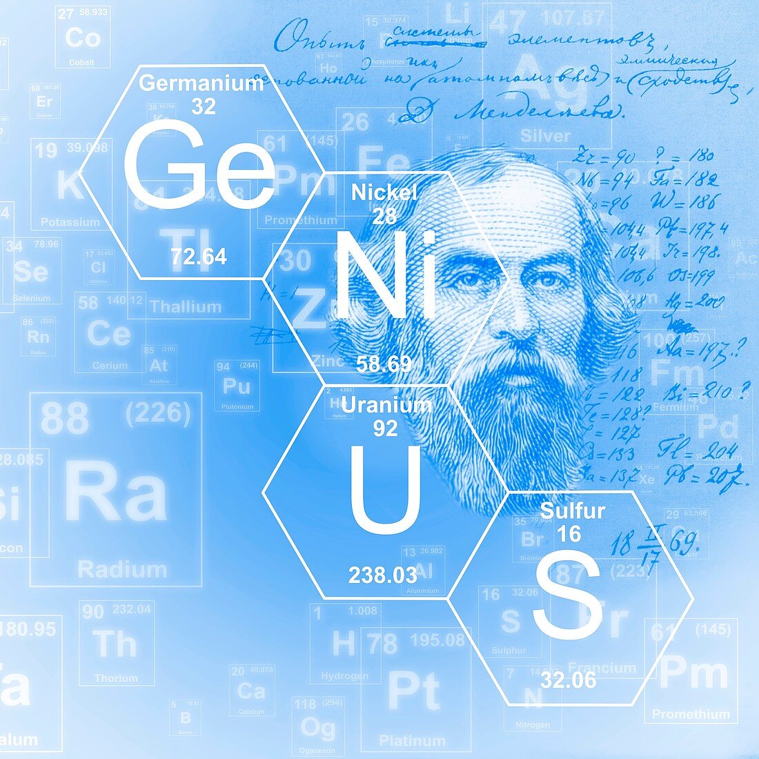 Chemical elements genius, illustration