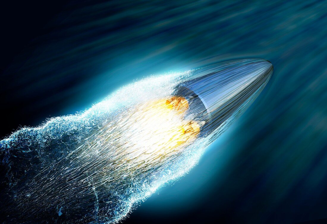 Supercavitating submarine, illustration