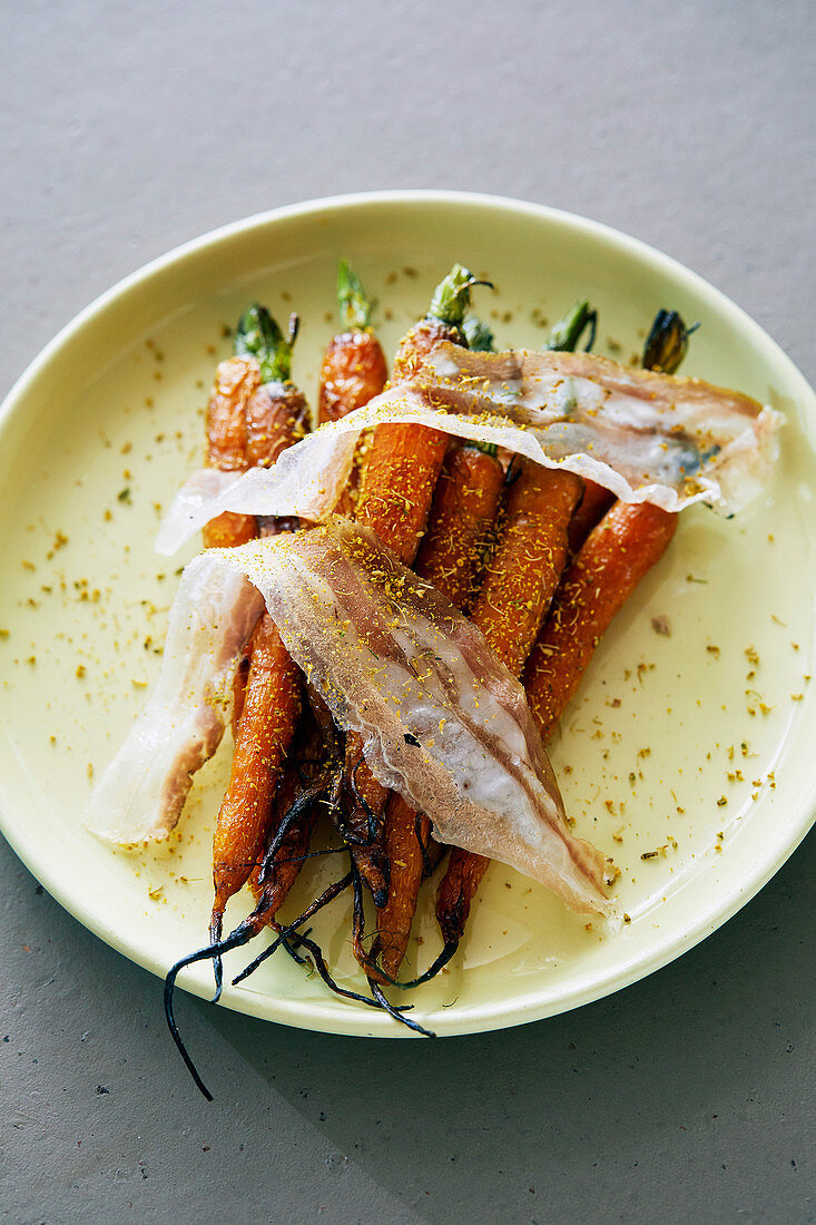 Roasted carrots with lardo and fennel pollen