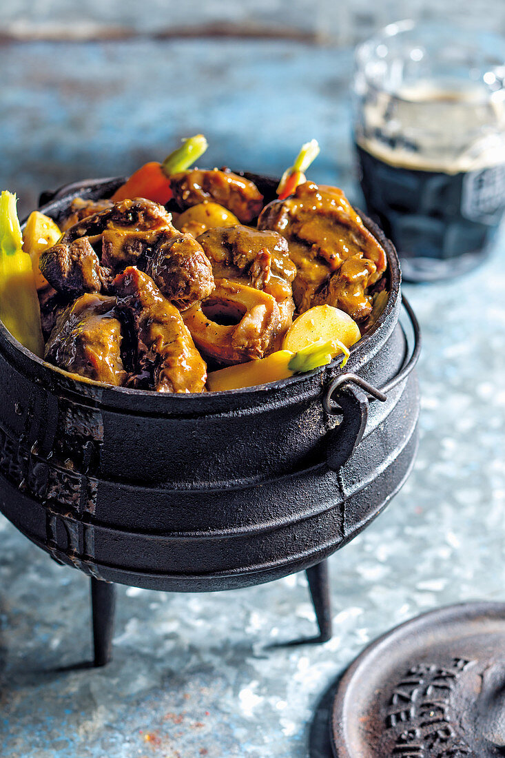 Milk stout and beef potjie (South Africa)