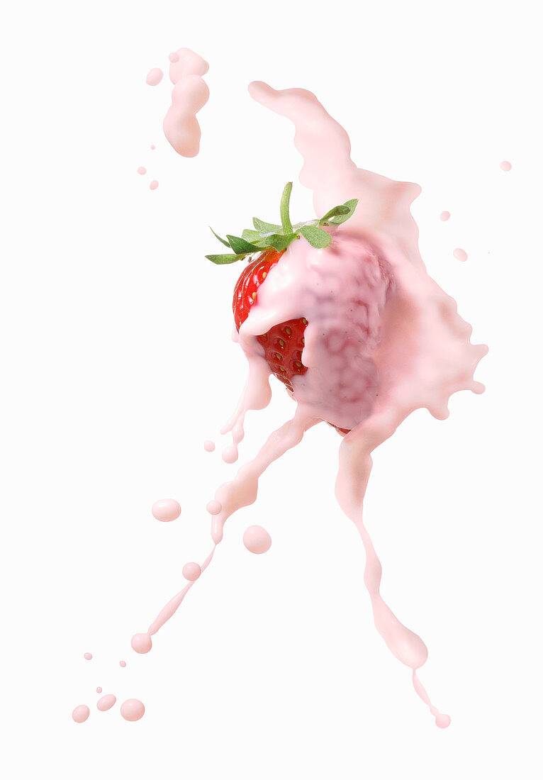 Erdbeere mit Erdbeermilch-Splash