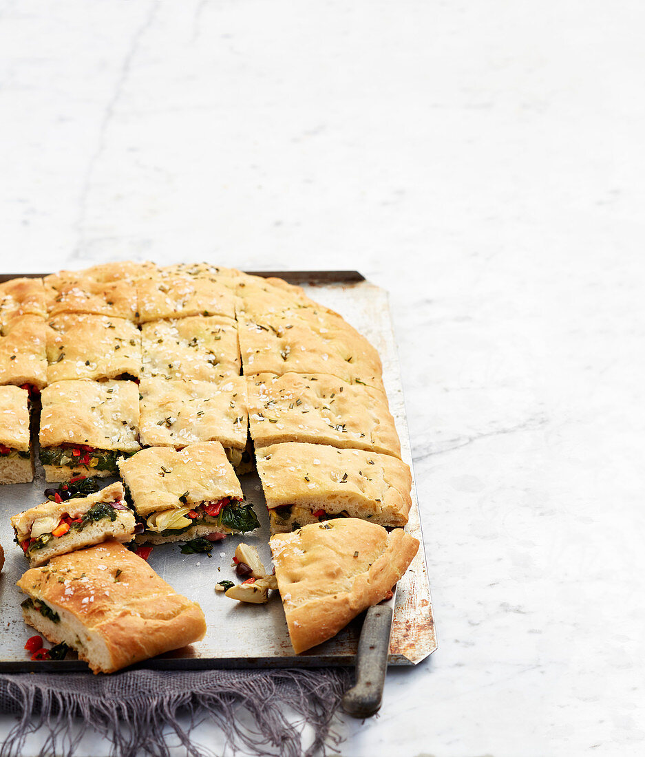 Antipasti-stuffed foccacia