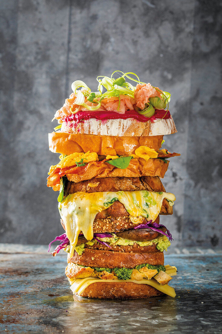 Stack of sandwiches and cheesy toasties