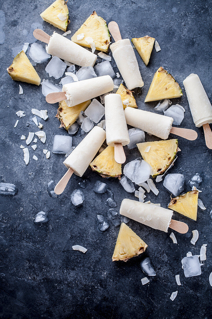 Pina Colada popsicles made from coconut milk, pineapple juice and rum extract