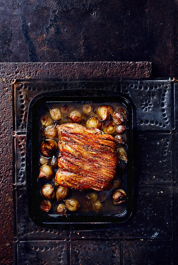 Slow roast fennel pork with confit shallots