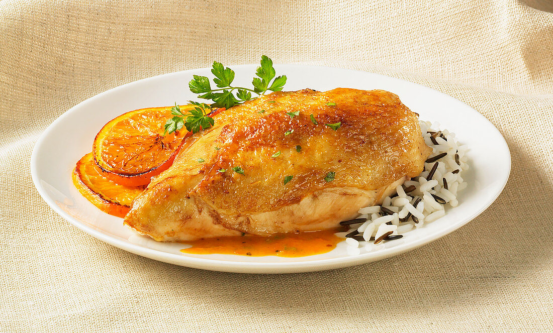 Baked chicken breast orange sauce wild rice