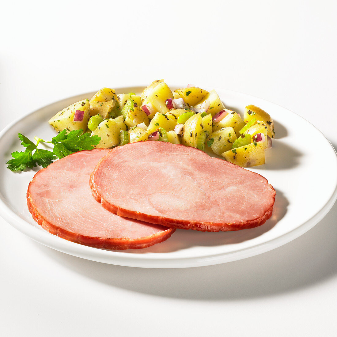 Smoked ham slices potato salad