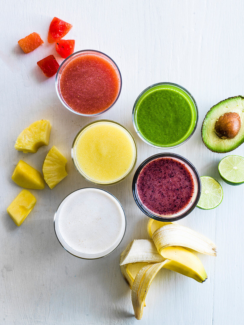 Smoothies in rainbow colours