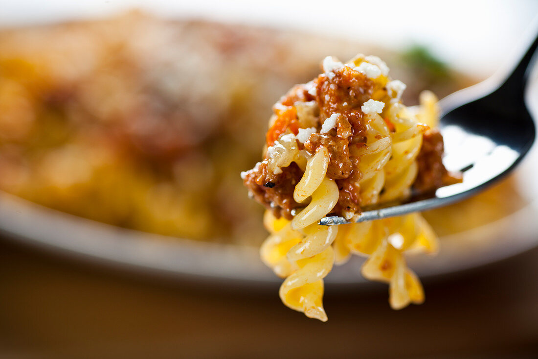 Fusilli with minced meat sauce