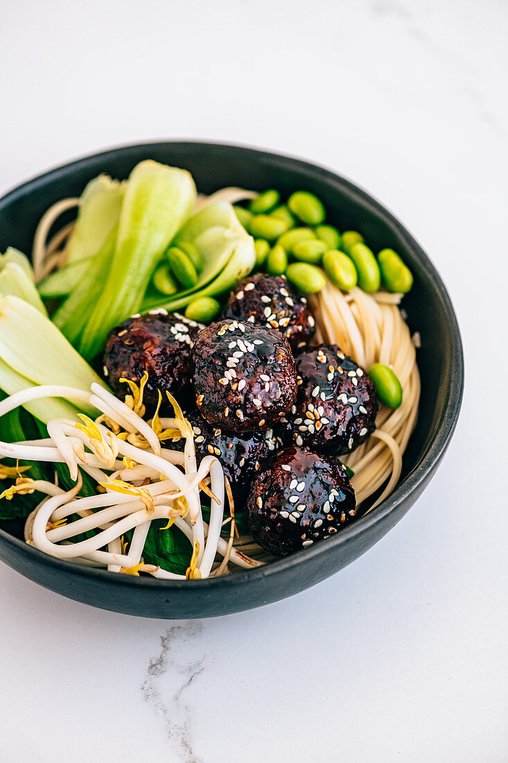 Soy glazed pork meat balls