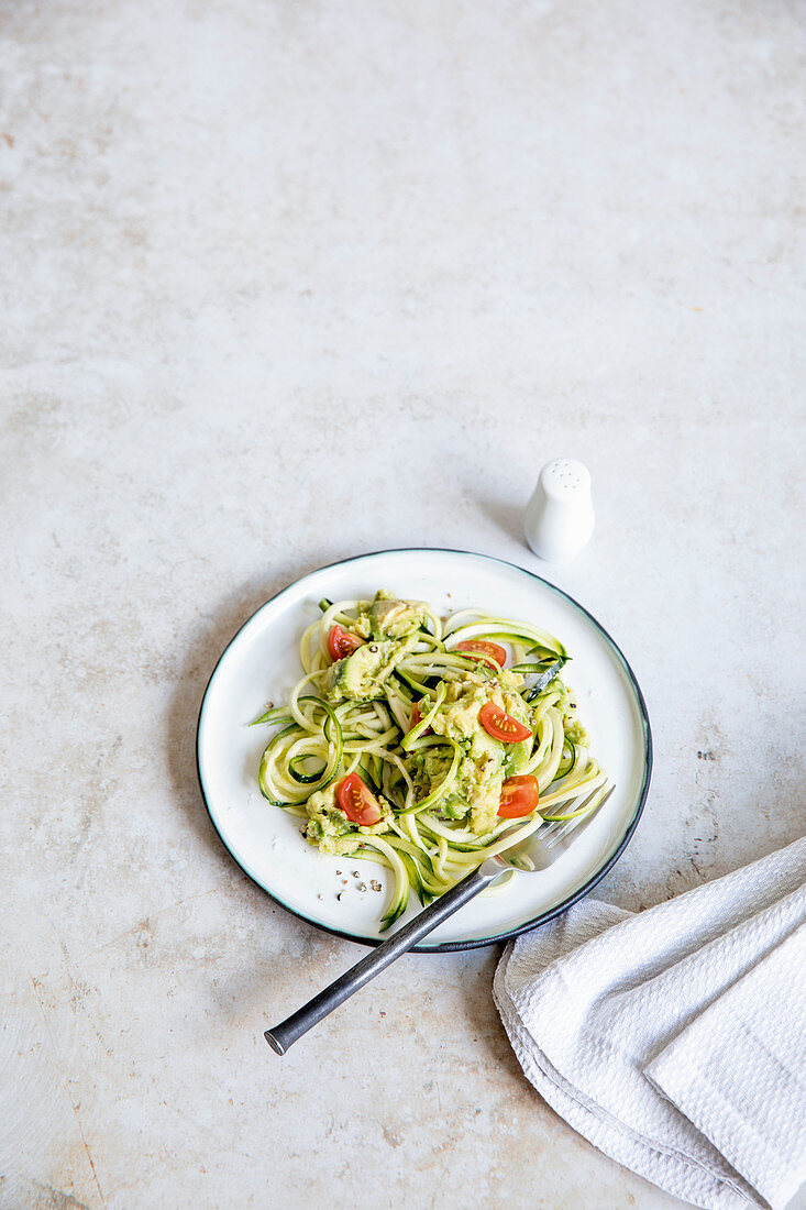 Zoodles with avocado and tomatoes