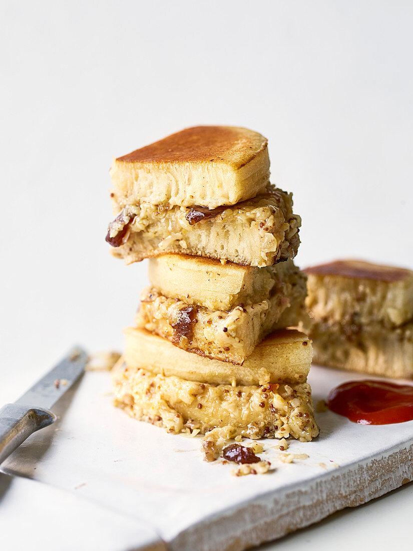 Cheese and onion giant crumpet toastie