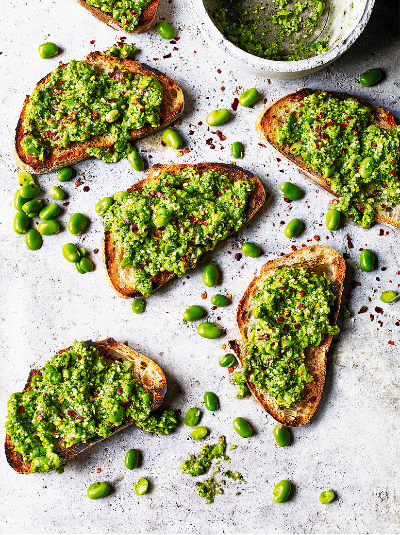 Smashed broad beans on toast
