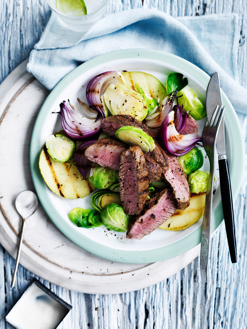 Sweet Spiced Lamb with Warm Apple and Brussels Sprouts