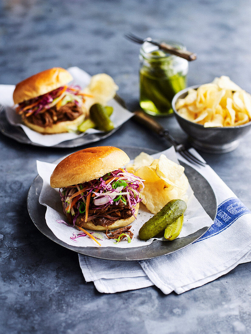 Spicy Barbecue Goat Sliders with slaw