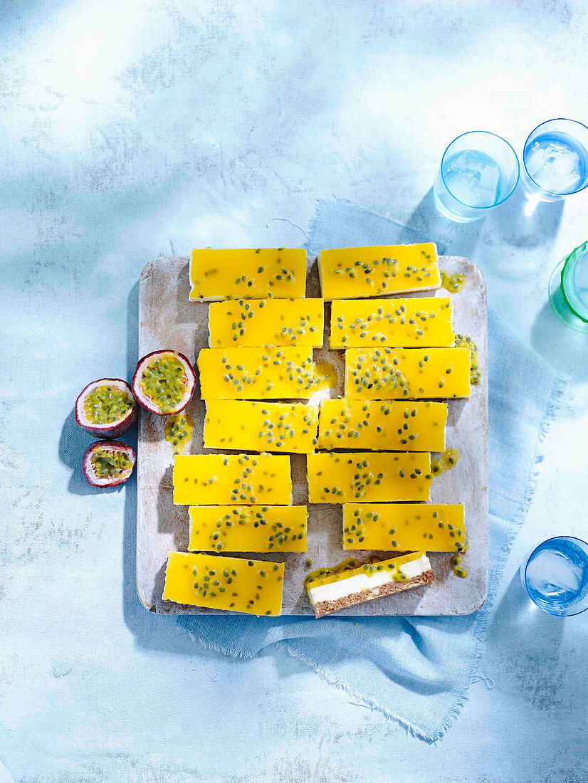 Passion fruit cheesecake slices