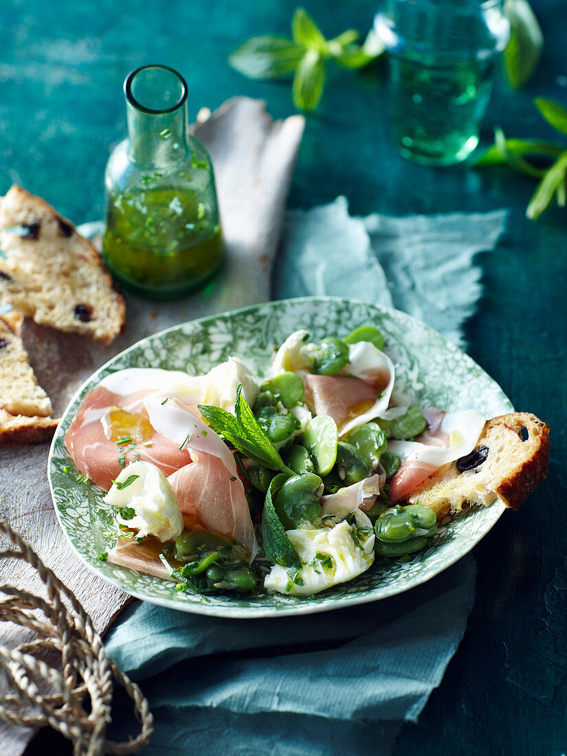 Prosciutto Broad bean and Bocconicini Salad