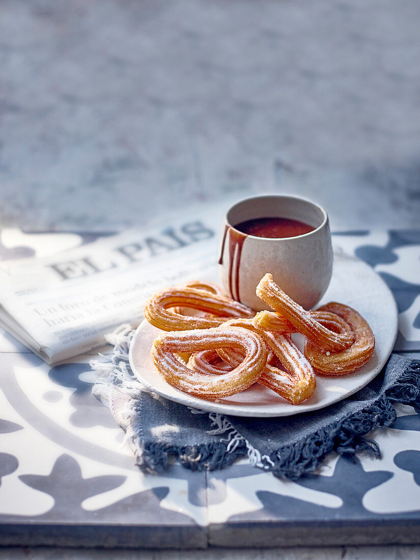 Churros with salted caramel chocolate sauce