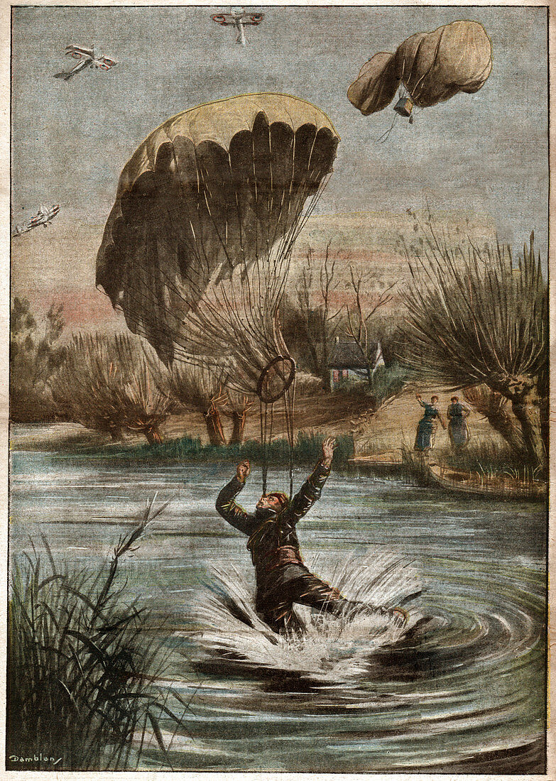 German parachutist in World War I, illustration