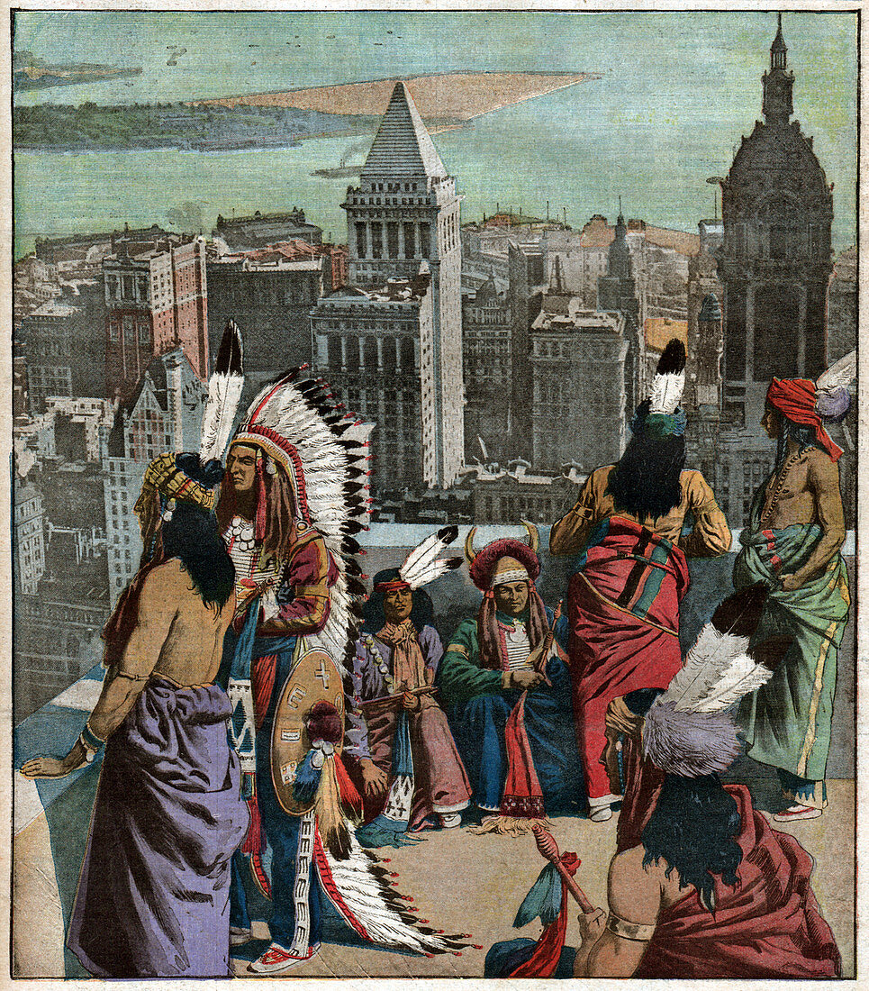 Black feet native americans in New York, illustration