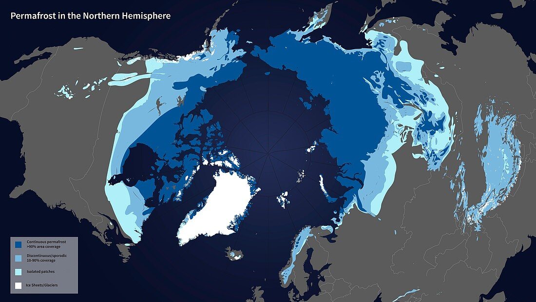 Permafrost map for Earth's northern hemisphere