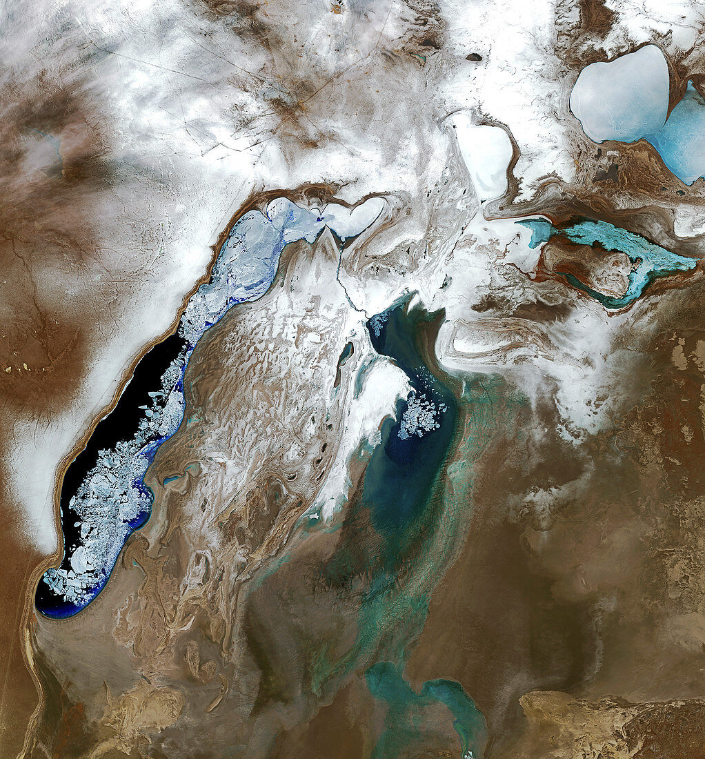 Frozen Aral Sea in 2012, satellite image