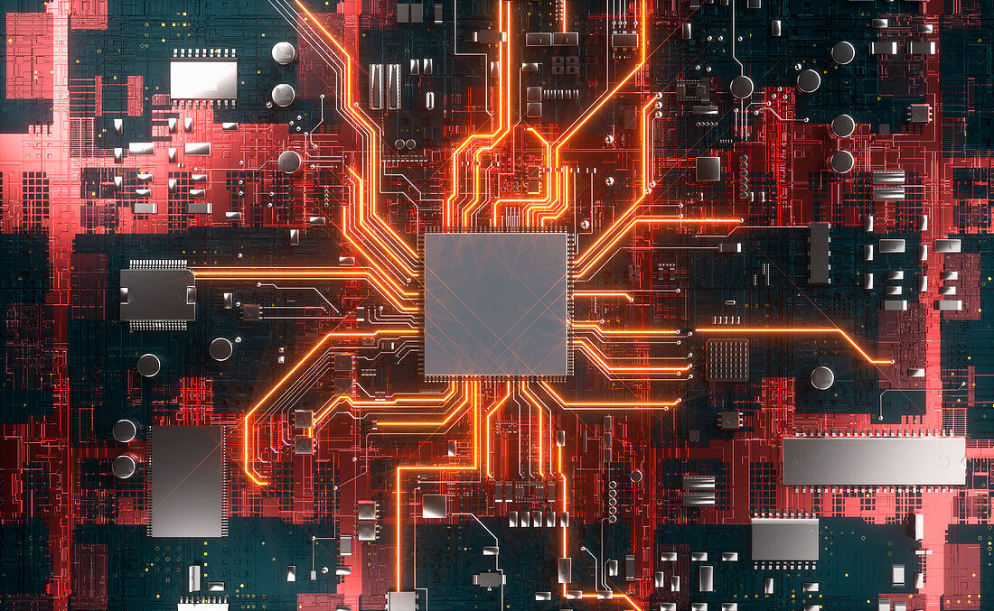 CPU in circuit board, illustration