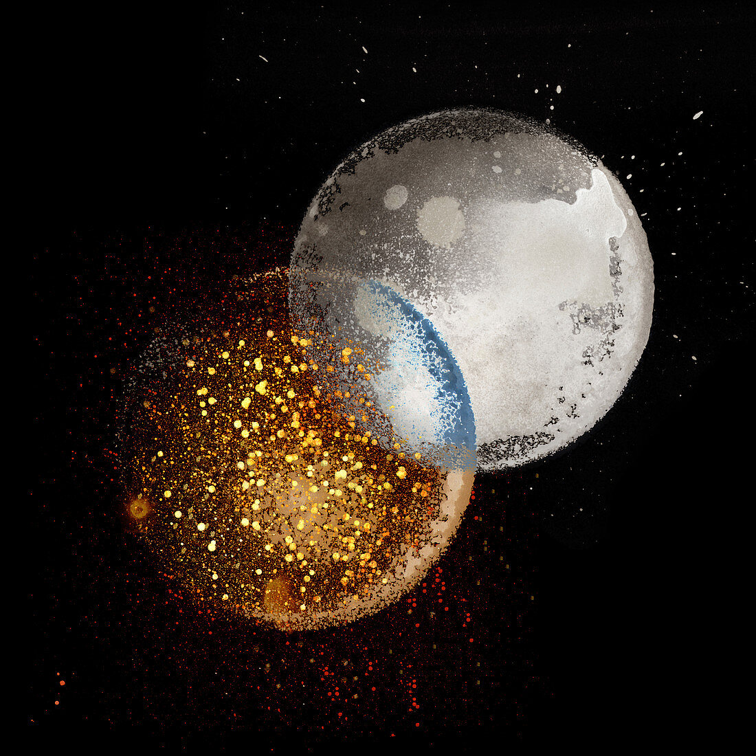 Moon and disintegrating planet, illustration