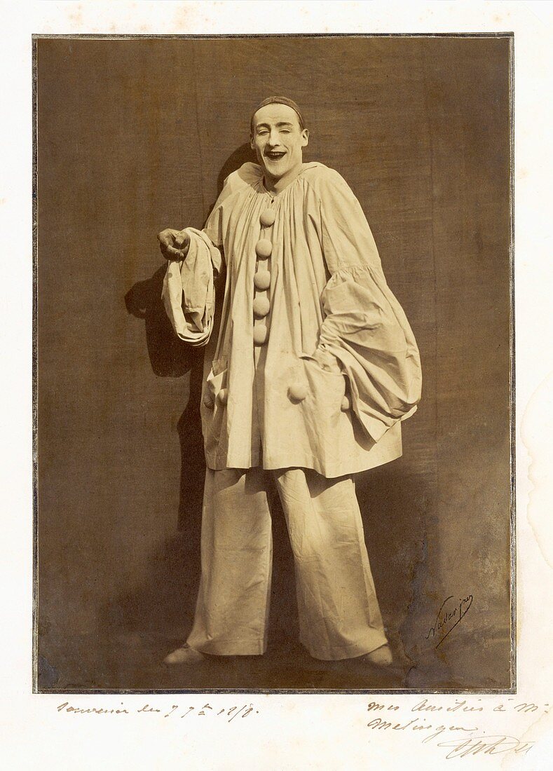 Laughing Pierrot by French mime Duburau, 1855