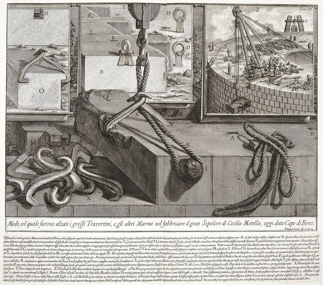 Roman engineering methods, 18th-century illustration