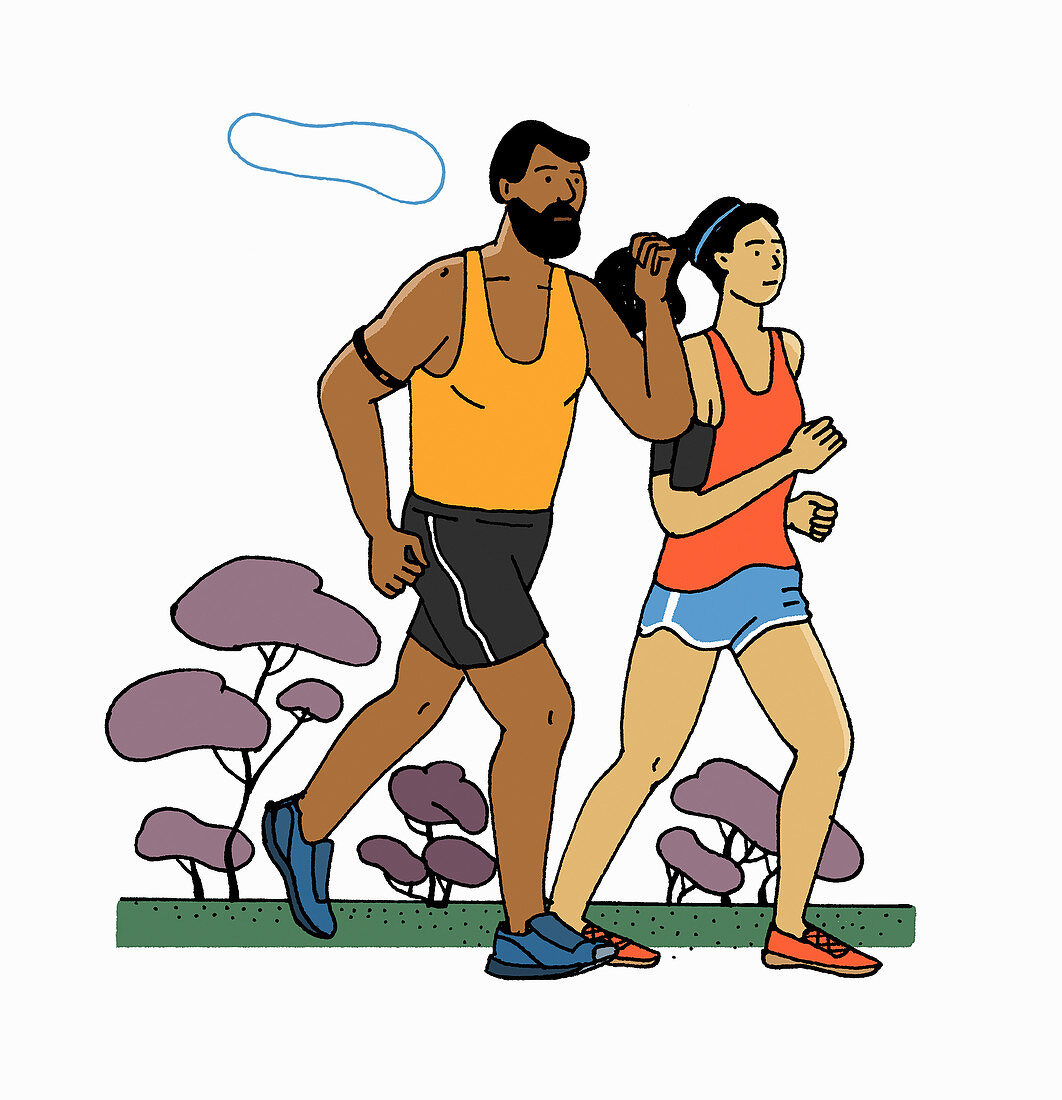 Jogging with fitness trackers, illustration