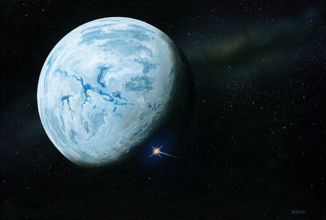 Asteroid impact on snowball Earth, illustration