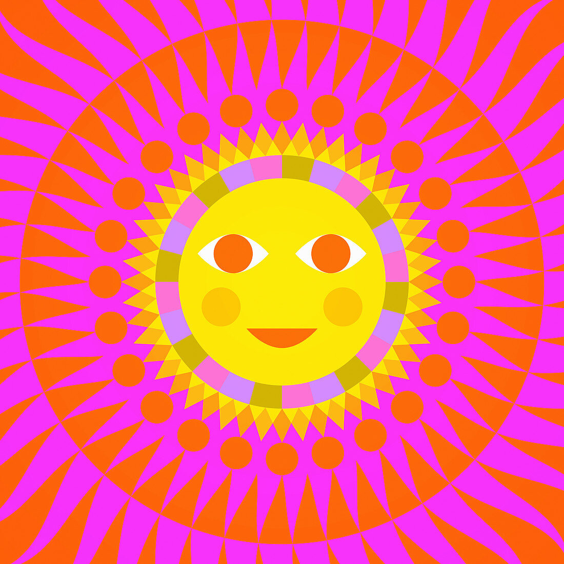 Sun with smiling face, illustration