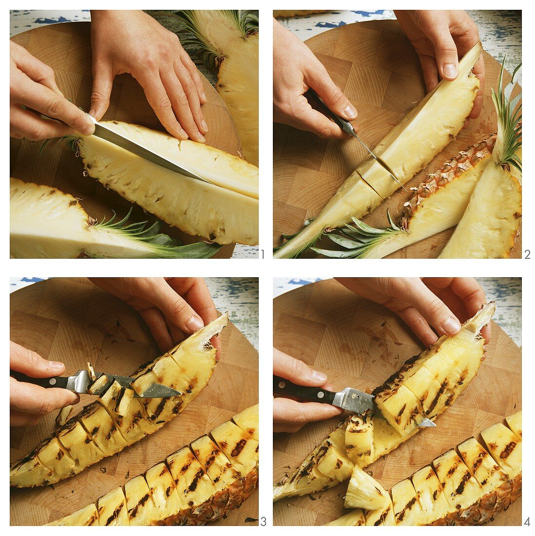 Slicing and grilling pineapple
