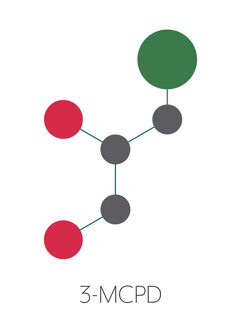 3-MCPD carcinogenic food by-product molecule, illustration