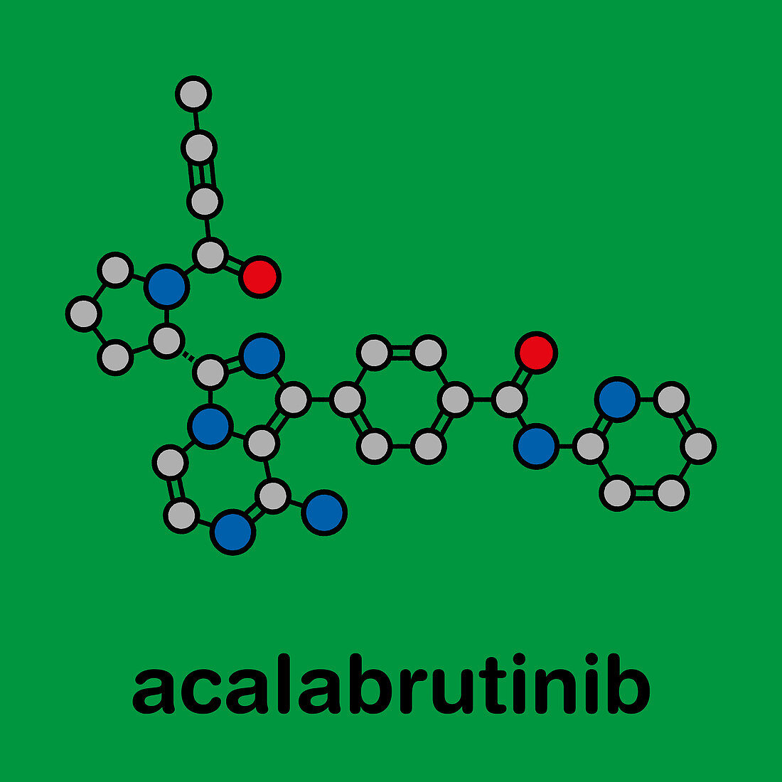 Acalabrutinib cancer drug molecule, illustration