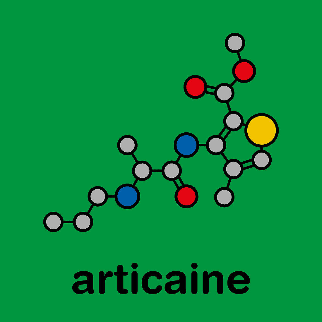 Articaine local anaesthetic drug molecule, illustration