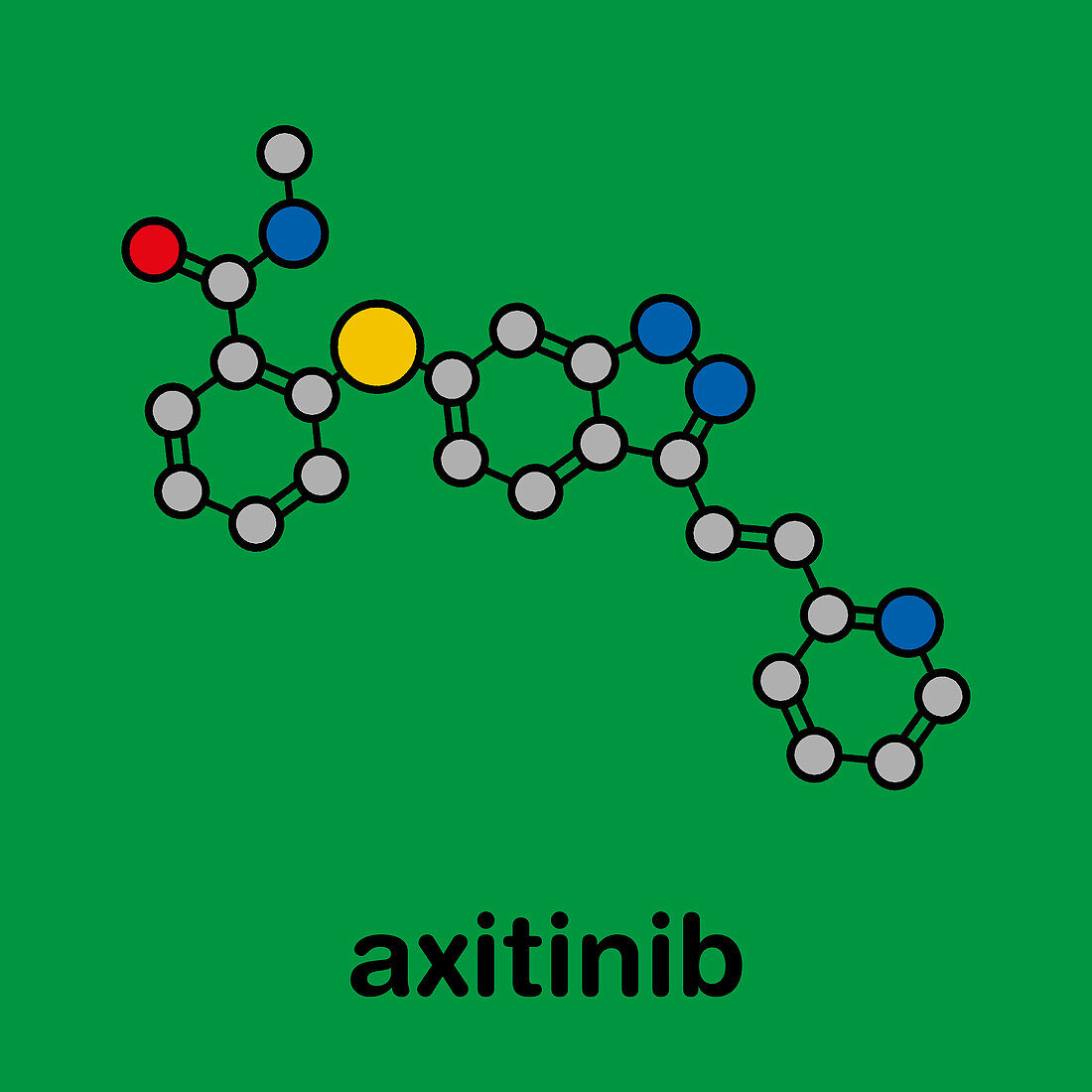 Axitinib cancer drug molecule, illustration