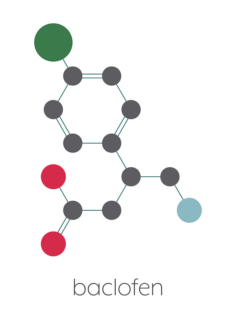 Baclofen drug molecule, illustration