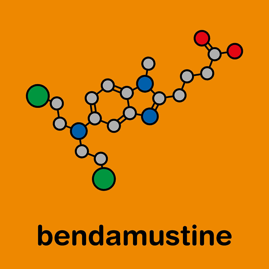 Bendamustine cancer drug molecule, illustration