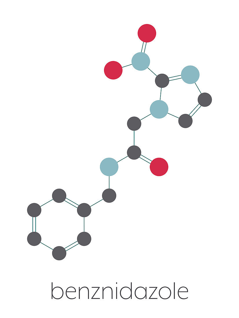 Benznidazole antiparasitic drug molecule, illustration
