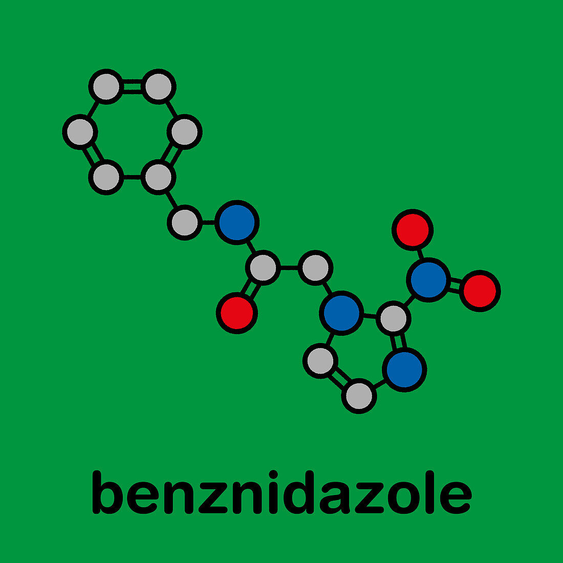 Benznidazole antiparasitic drug molecule, illustration