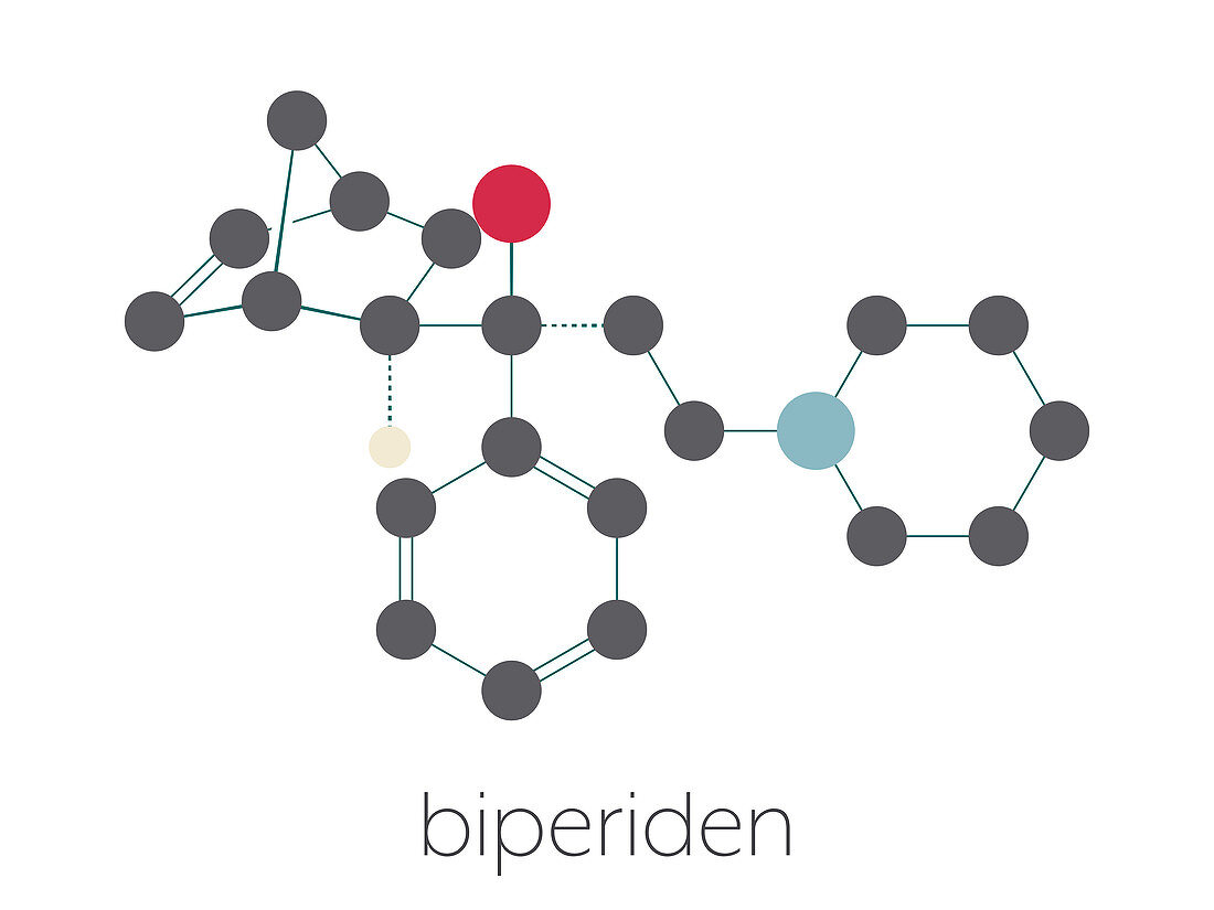 Biperiden Parkinson's disease drug molecule, illustration