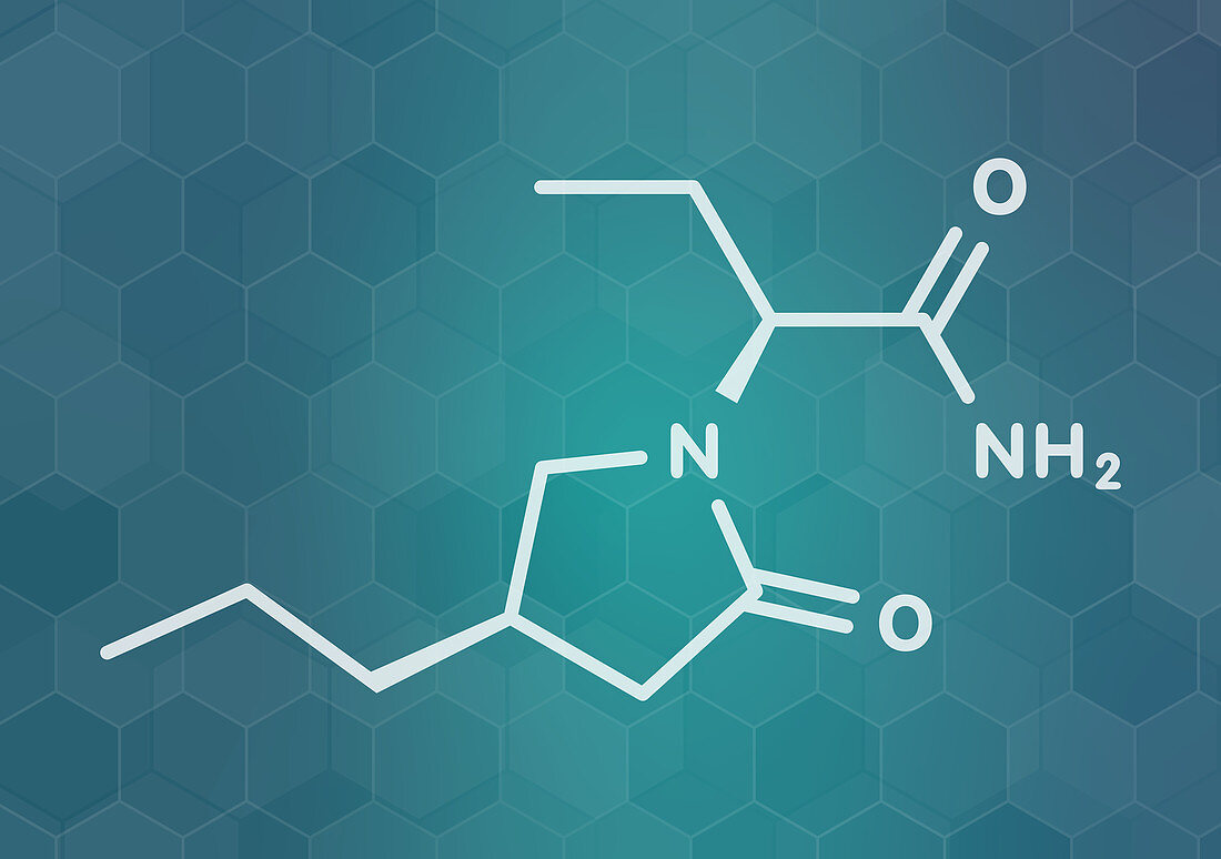 Brivaracetam anticonvulsant drug molecule, illustration