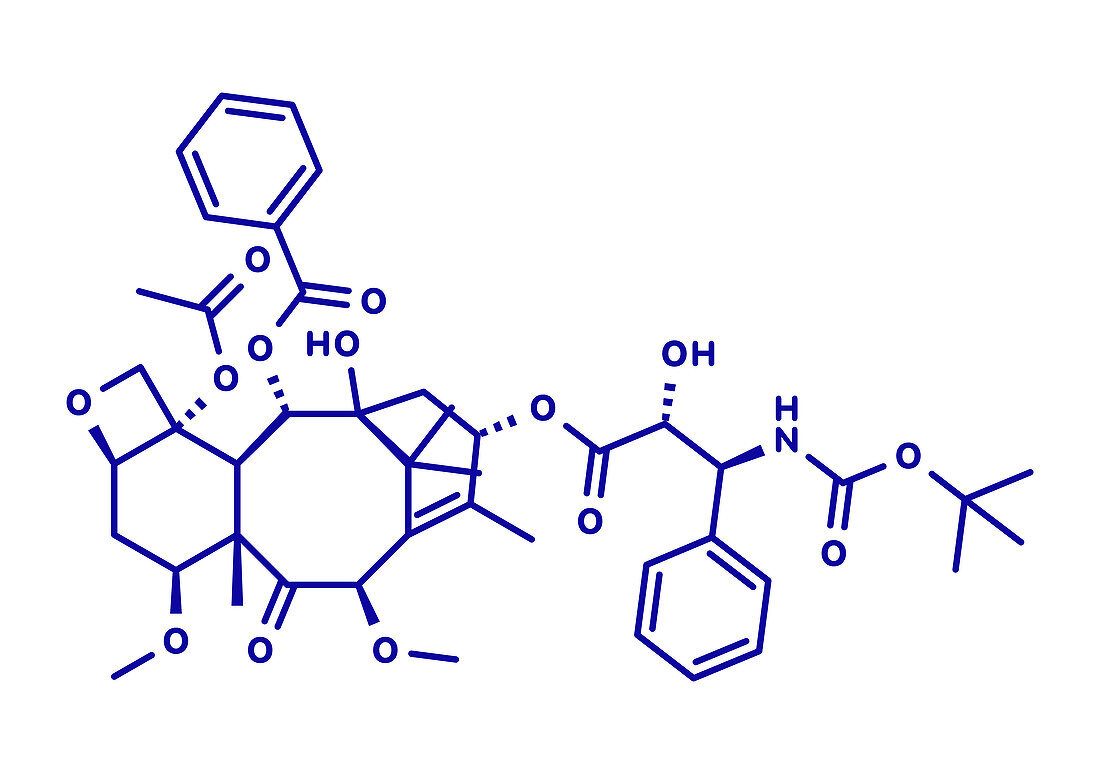 Cabazitaxel cancer drug molecule, illustration