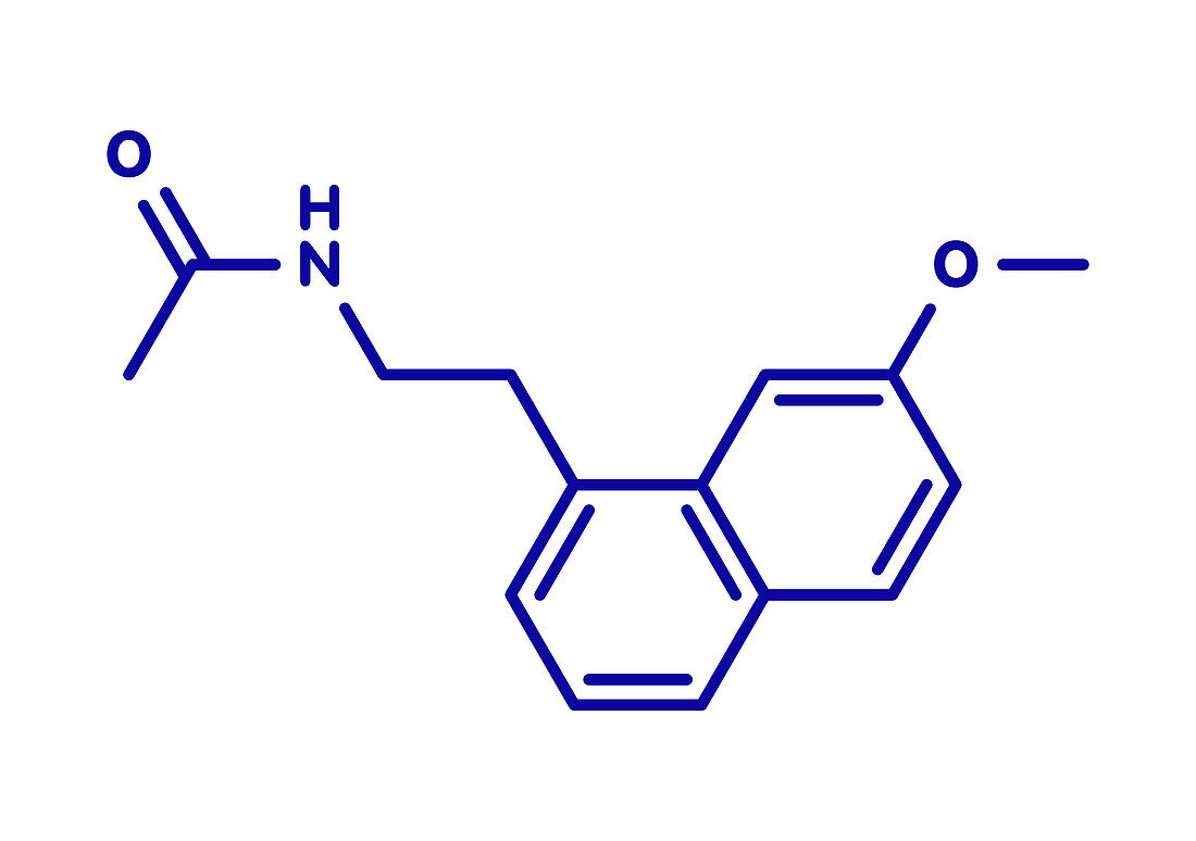 Agomelatine antidepressant drug molecule, illustration