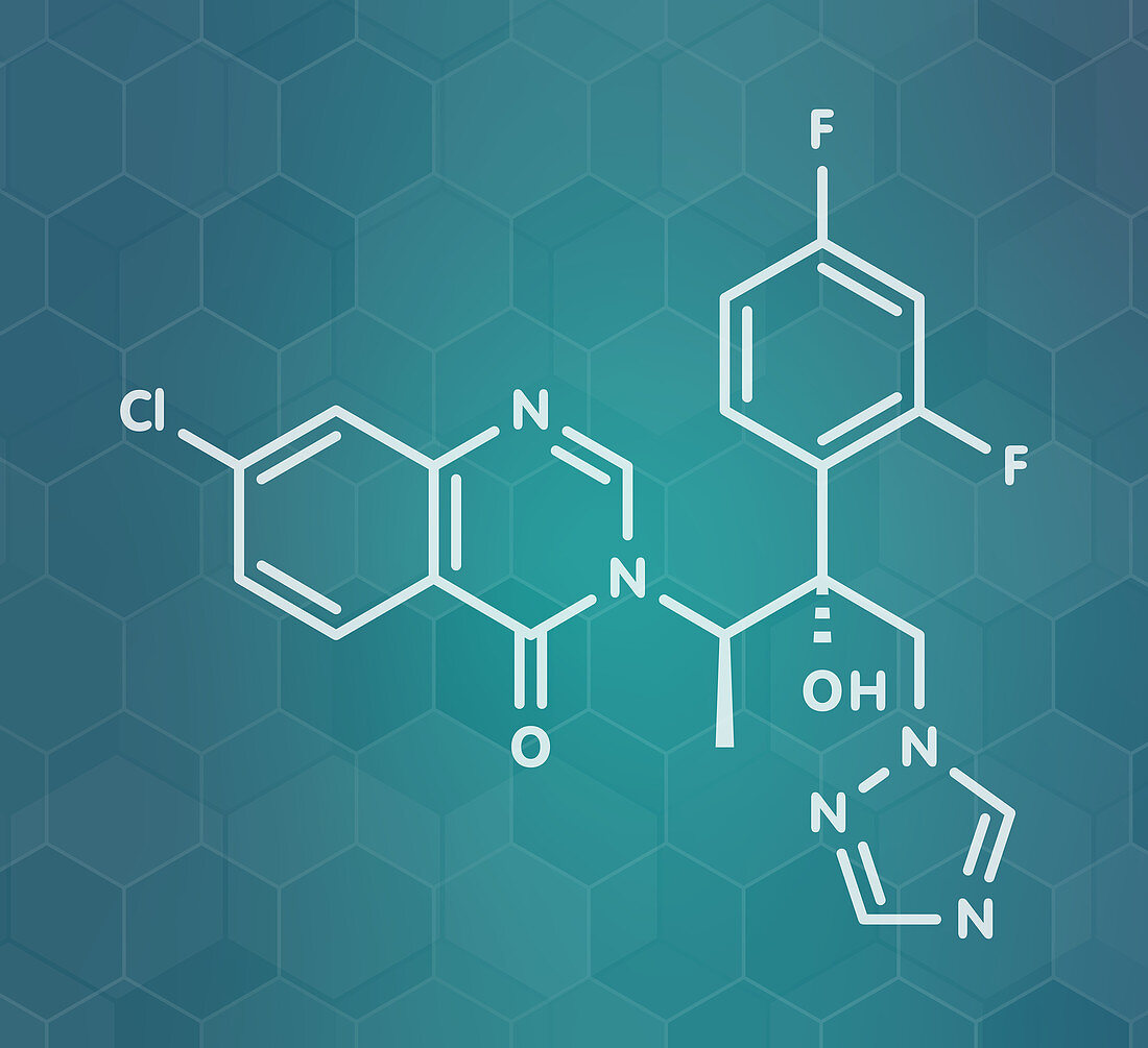 Albaconazole antifungal drug molecule, illustration