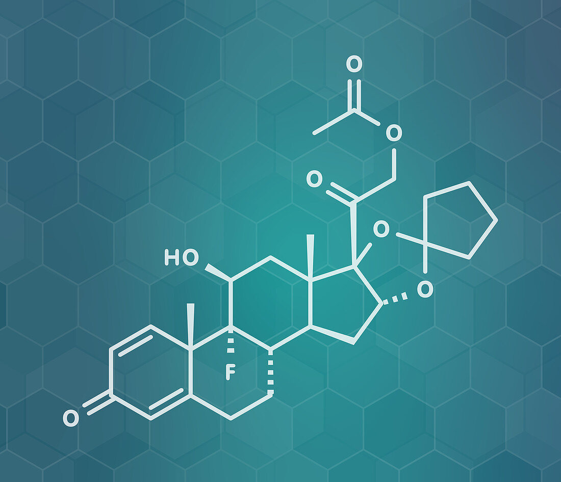 Amcinonide topical corticosteroid molecule, illustration