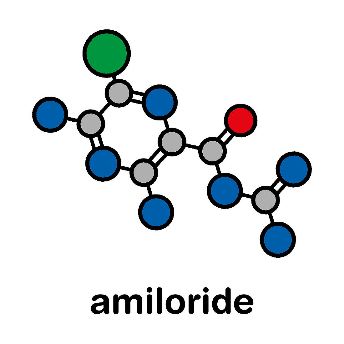 Amiloride diuretic drug molecule, illustration