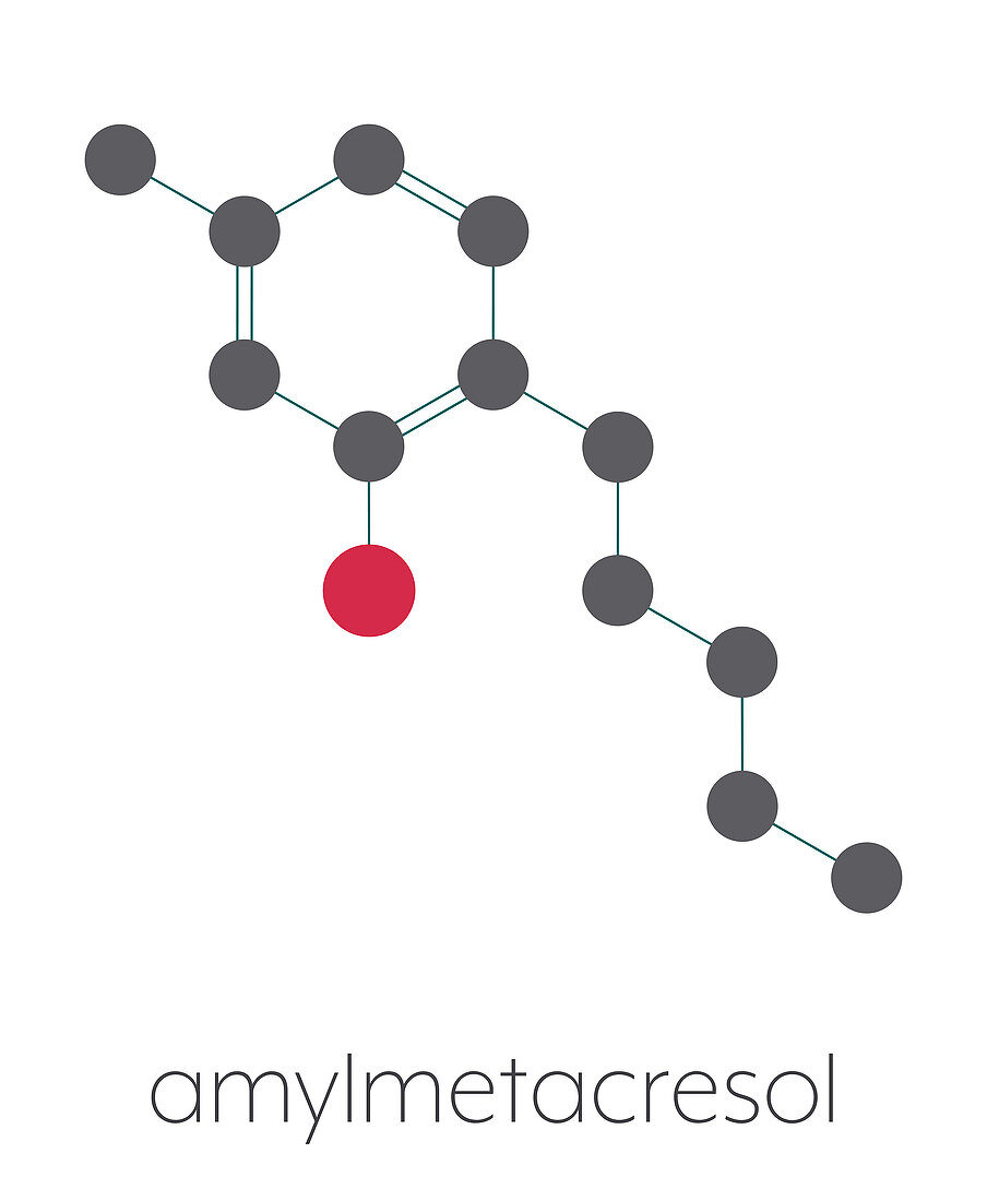 Amylmetacresol antiseptic drug molecule, illustration